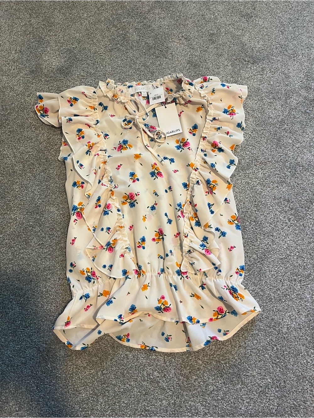 Sugarlips Cream Floral Ruffle Peplum Blouse
